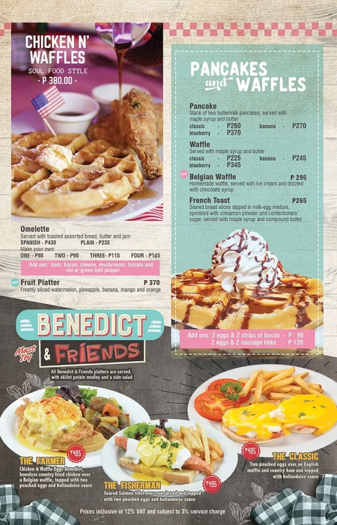 filling station bar & Cafe waffles menu