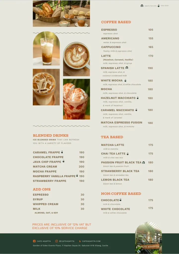 Cafe Agapita Menu