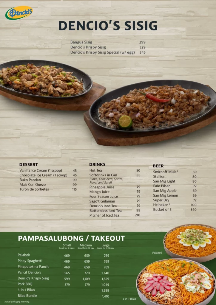 Dencio Philippine Menu