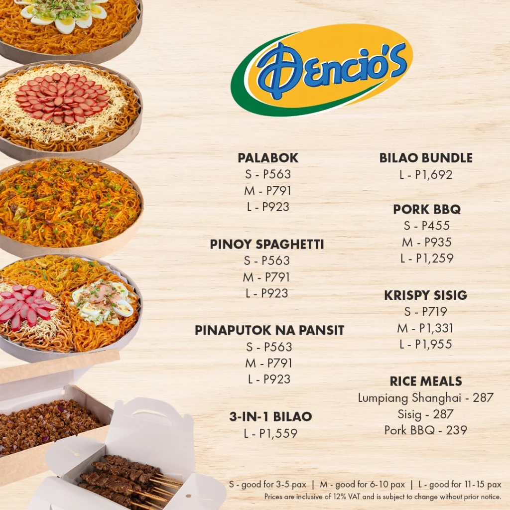 Dencio's Delivery Menu