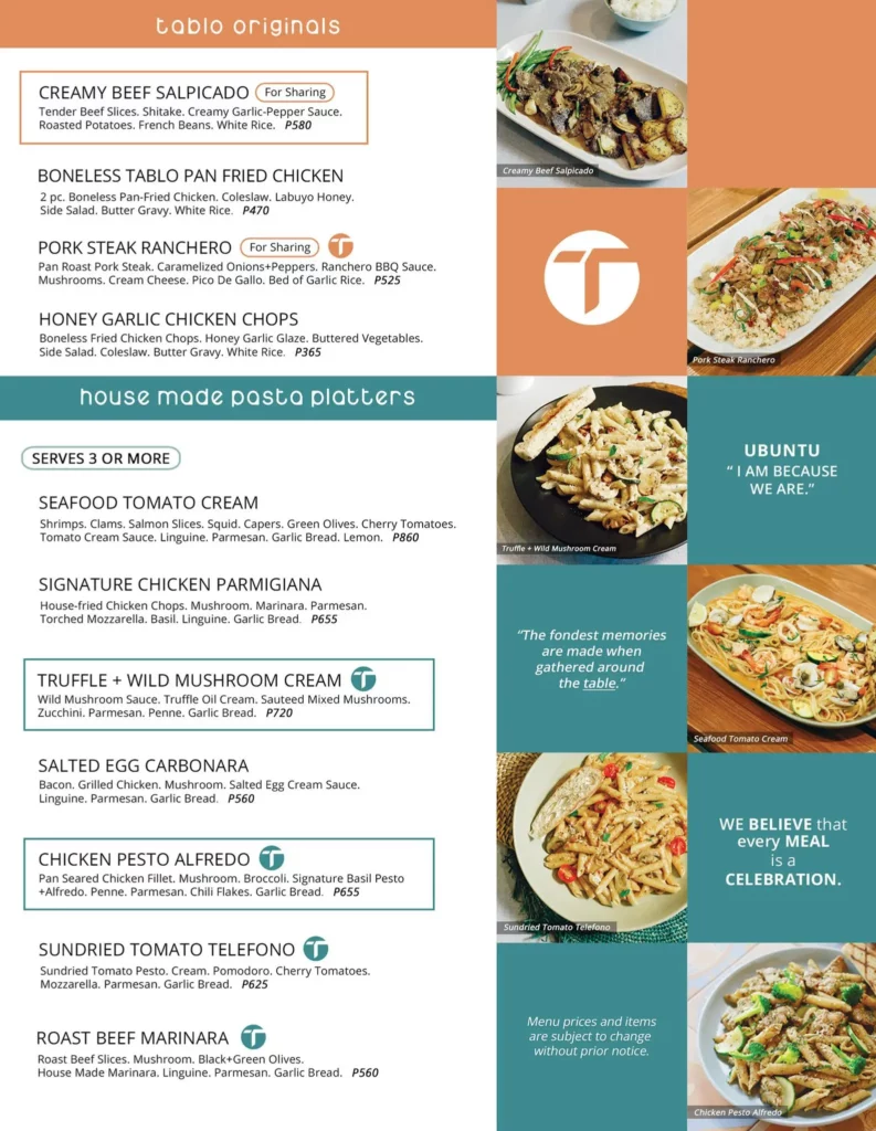 table kitchen menu