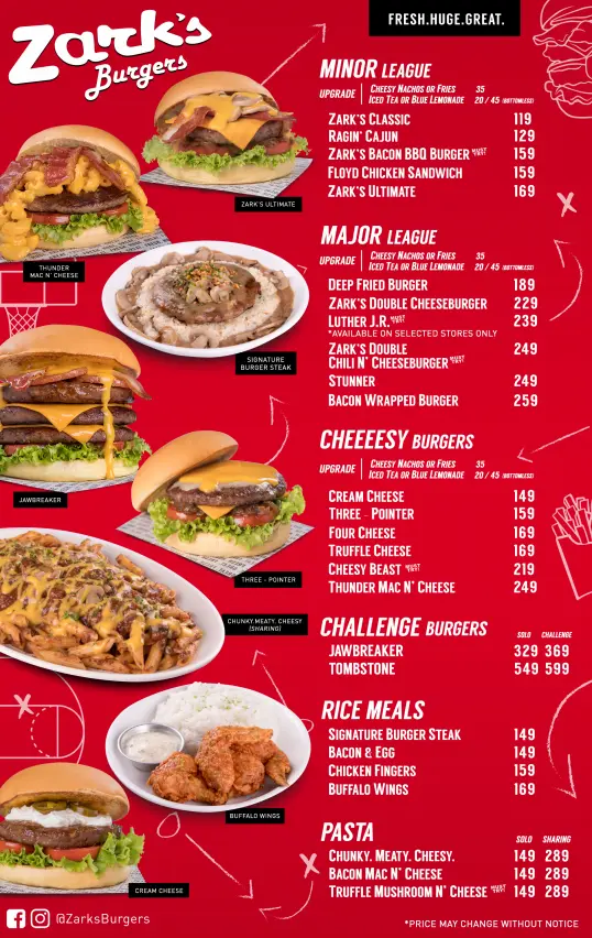 Zark's Burger Menu