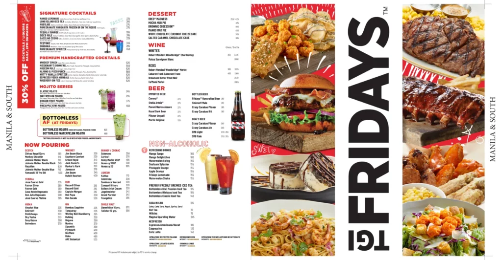 TGI Fridays menu