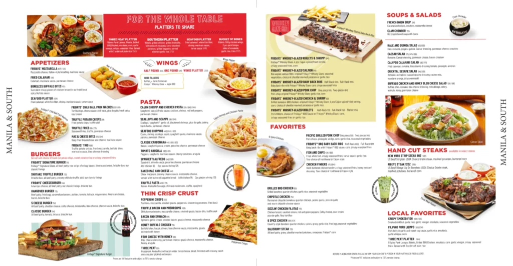 Menu TGI Fridays Philippines