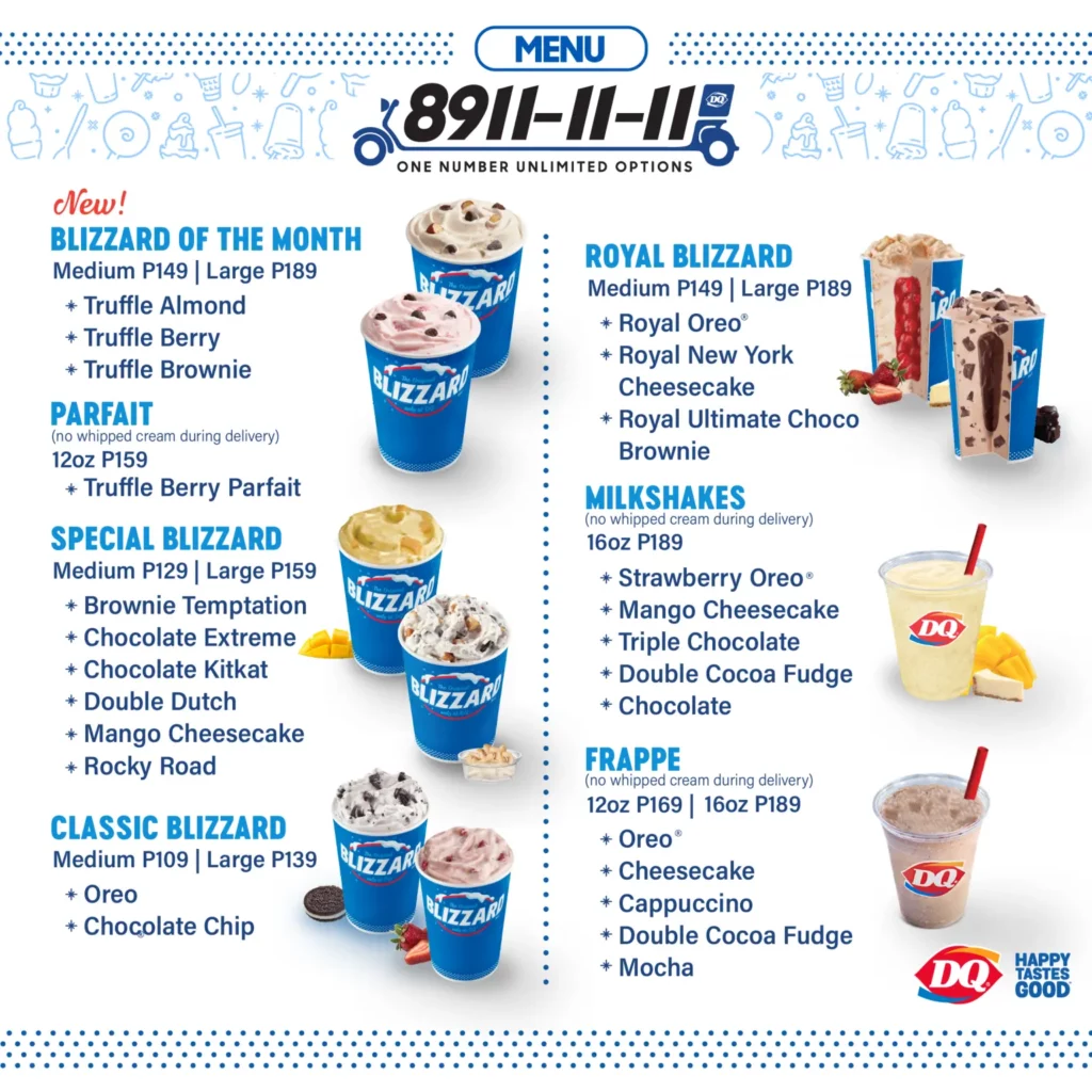 Menu Dairy Queen