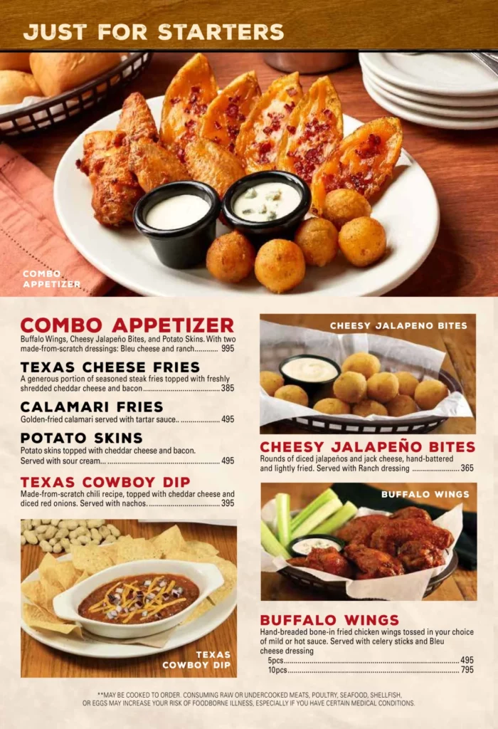 Texas Roadhouse starters menu