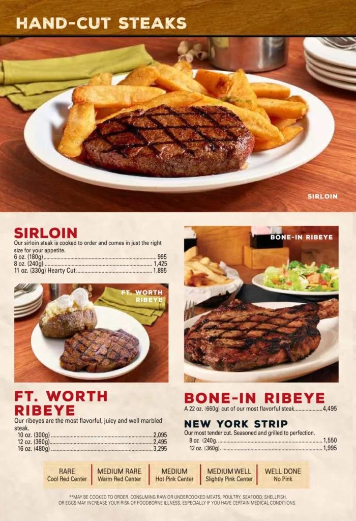 texas menu handcut steaks