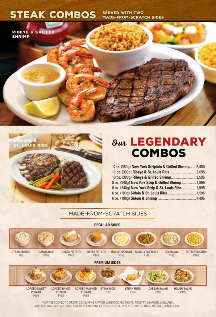 texas roadhouse menu steak combos