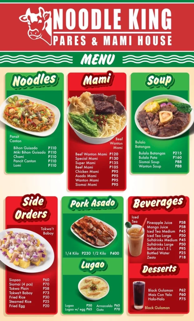 Noodle King Menu