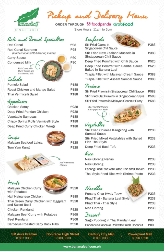 banana leaf menu