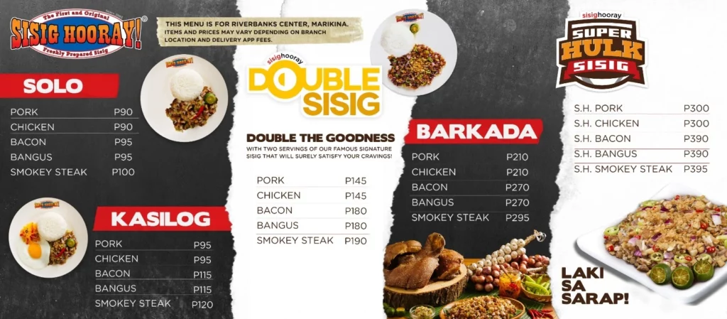 Sisig Hooray Menu