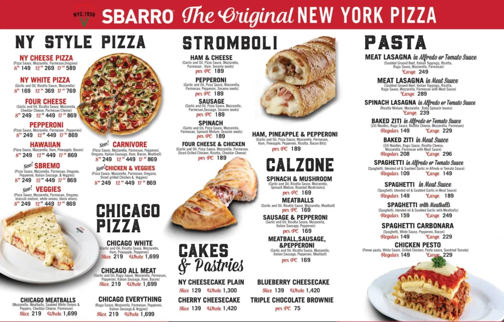 sbarro menu