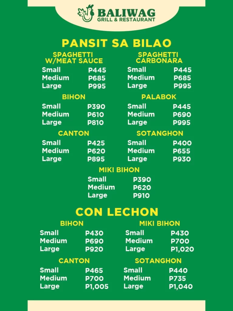 pansit sa bilao menu