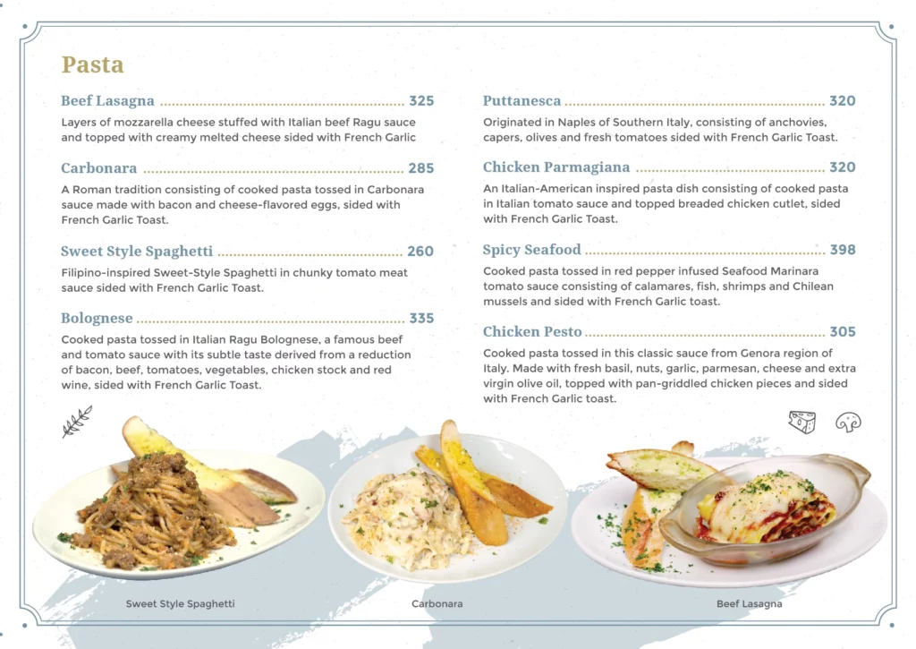 French Bakers Pasta Menu