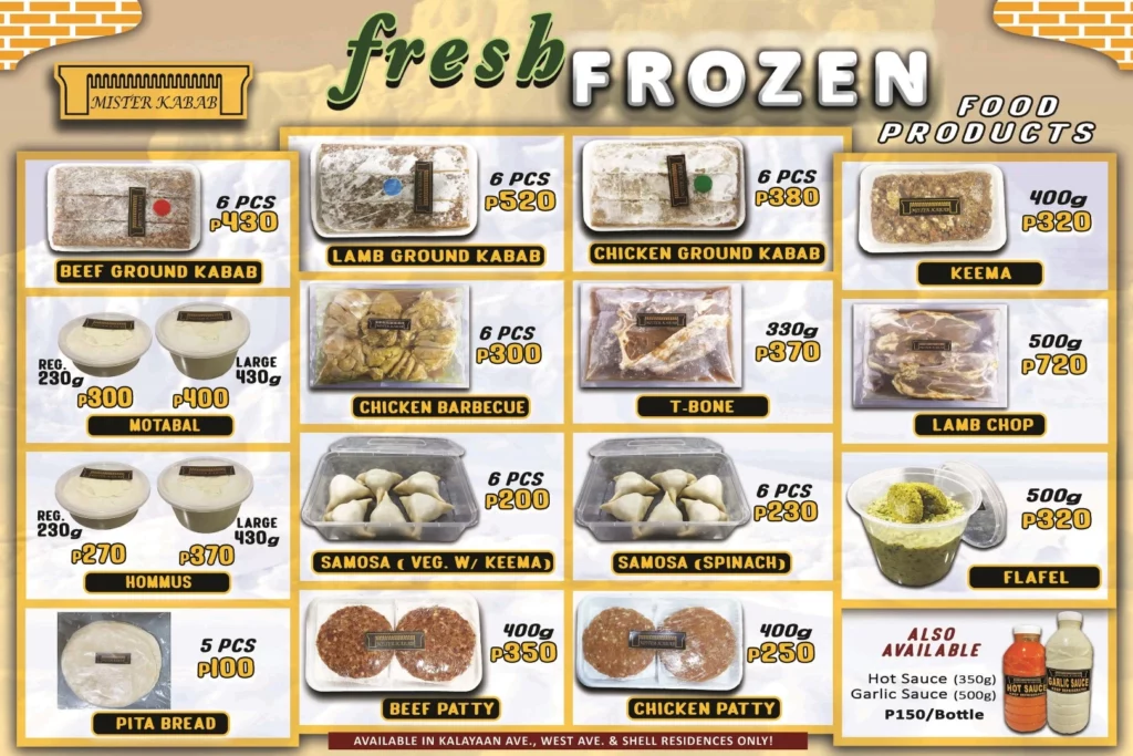 mr kabab frozen menu