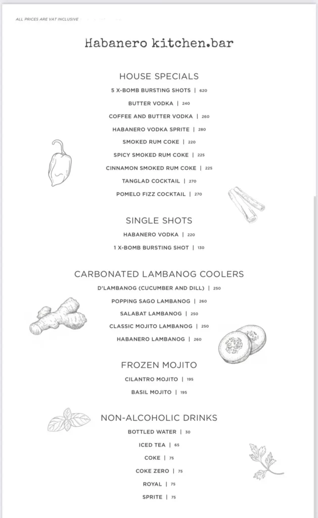 Habanero Kitchen Bar Philippines Menu Prices Updated 2025