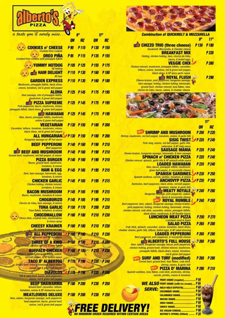 Alberto's Pizza Ph Menu