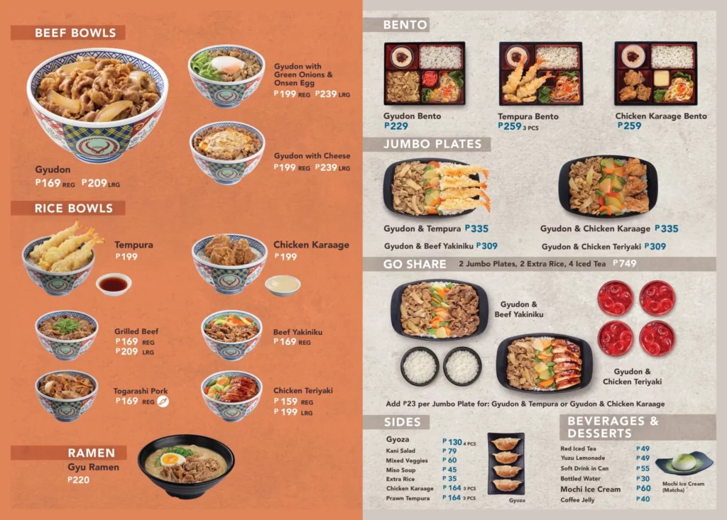 Yoshinoya Menu