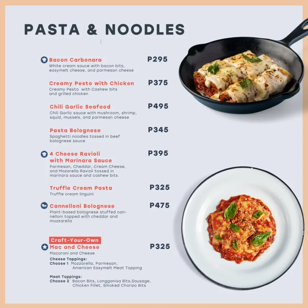 Scout's Honor pasta & Noodles Menu