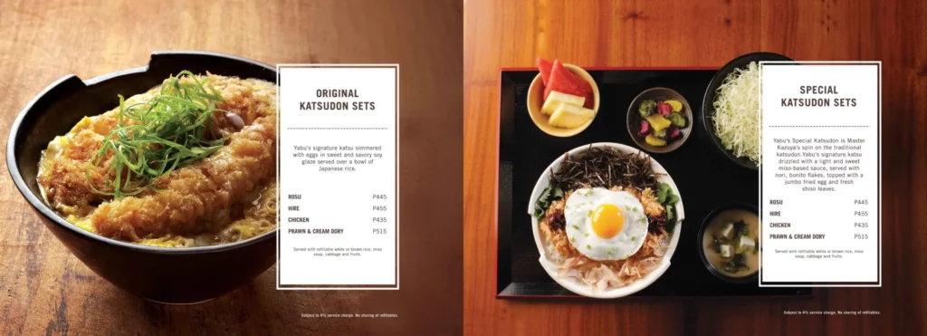 Yabu Menu Katsudon sets prices