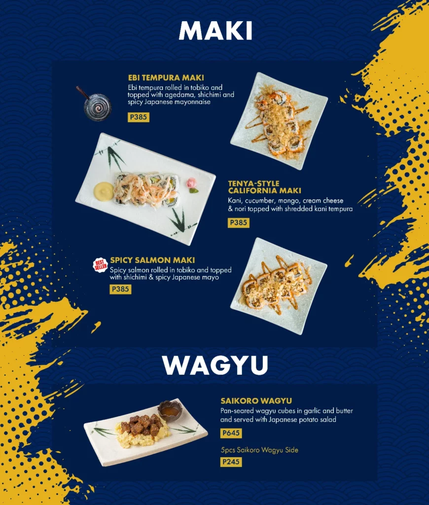 maki & wagyu Tenya ph menu