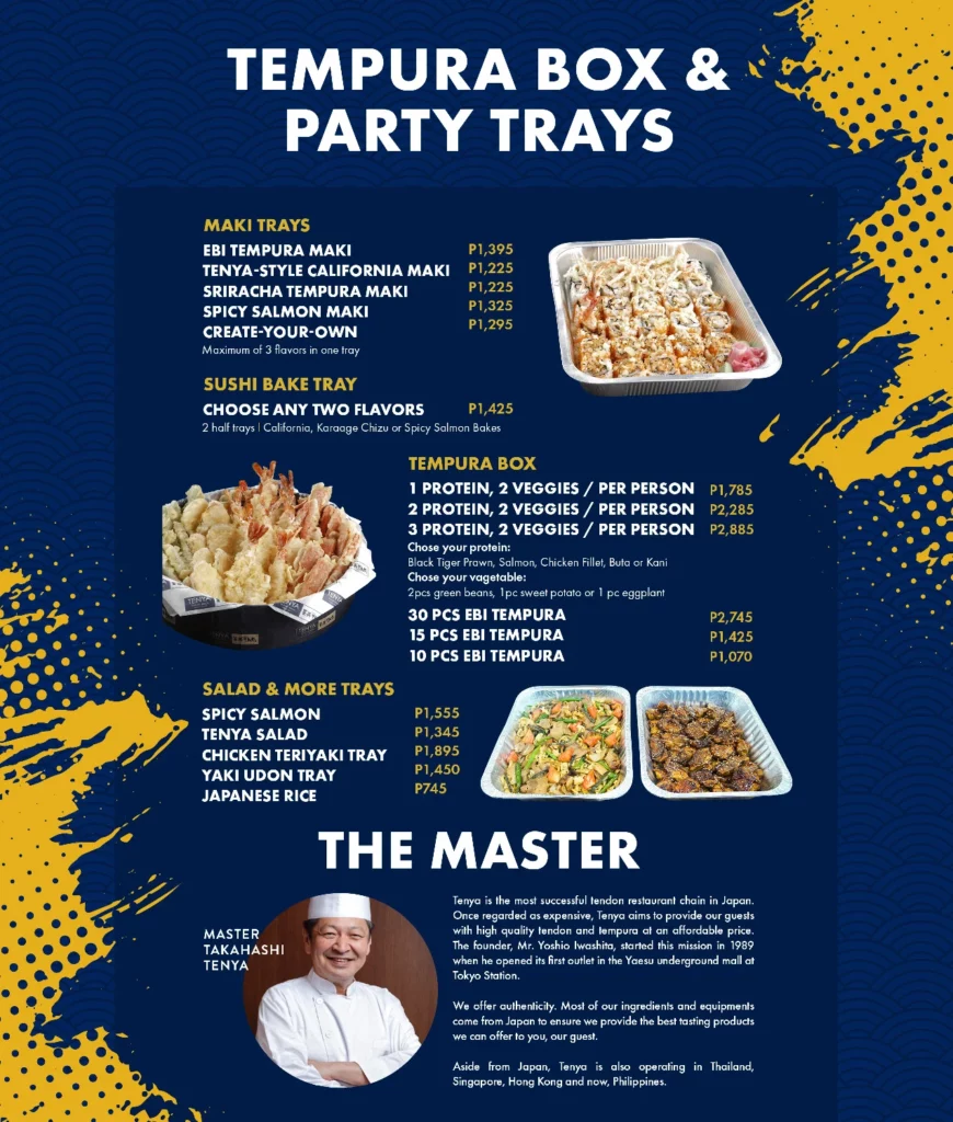 Tenya tempura box and party trays prices