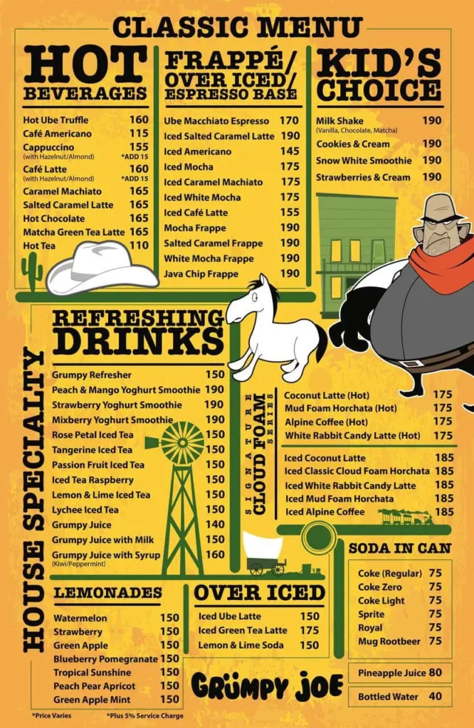 Grumpy Joe Beverages Menu