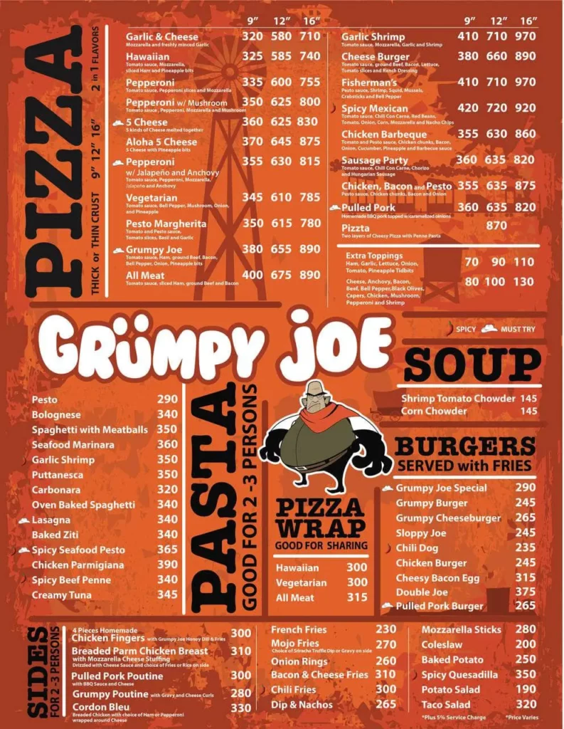 grumpy joe menu