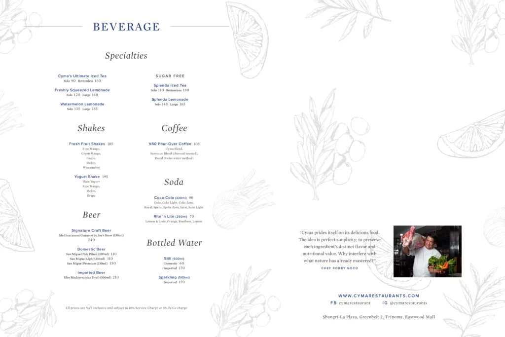 cyma beverages prices