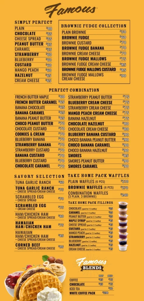 Famous belgian waffles menu