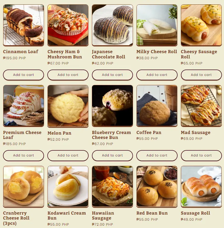 Kumori Bread Menu