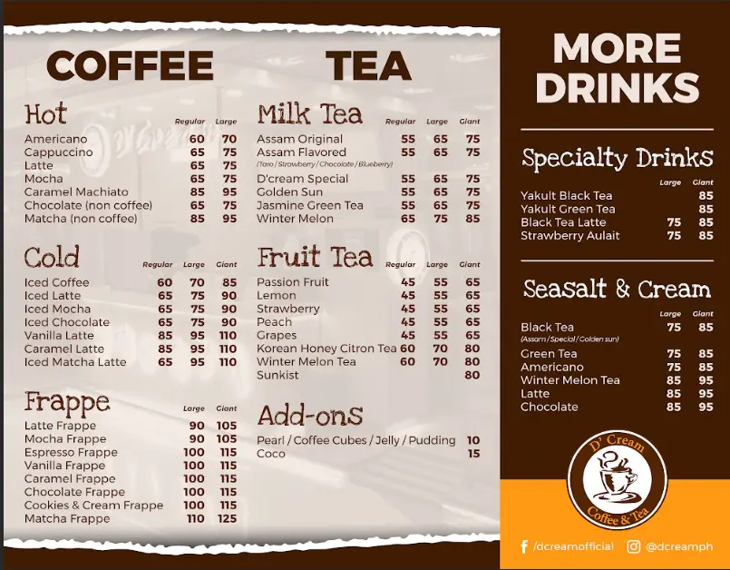 D'Cream Menu