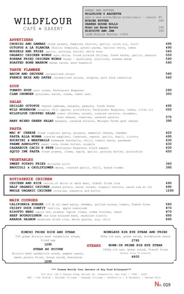 Wildflour Philippines Menu Prices Updated 2025