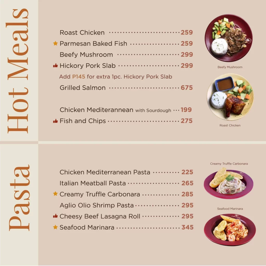 menu cafe france hot meals