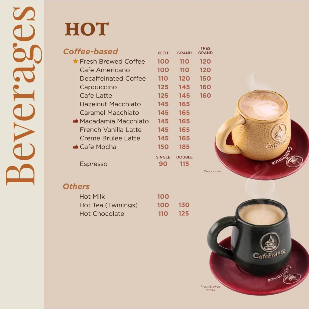 cafe france beverages menu