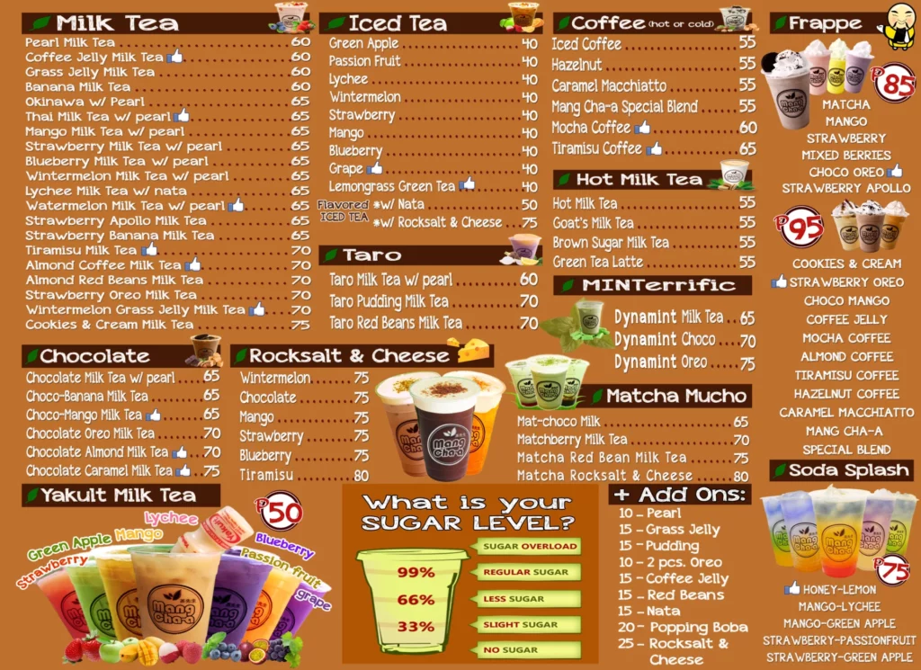 mang chaa menu