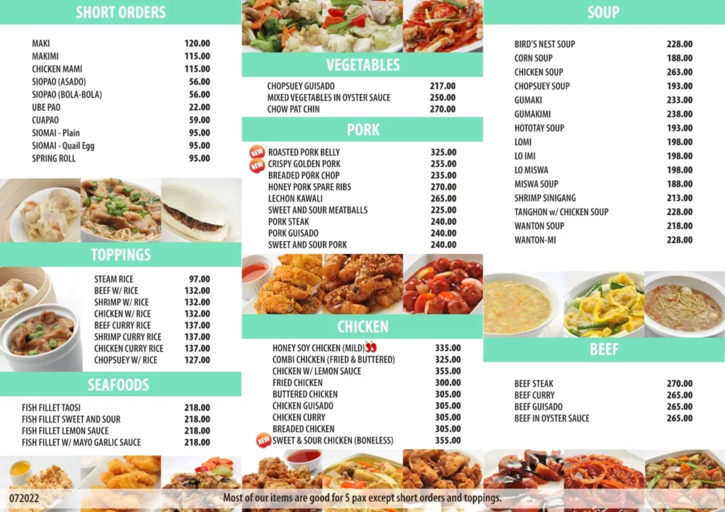 MANILA FOODSHOPPE MENU