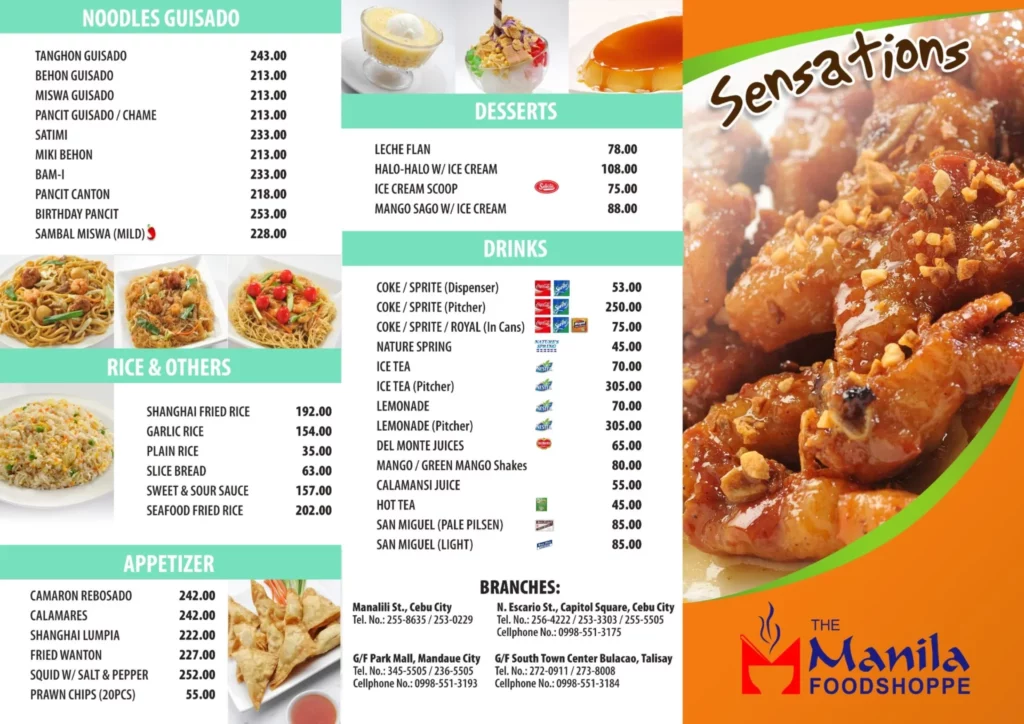 Manila Foodshoppe Menu Items