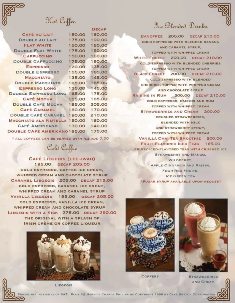 hot coffee and ice blended drinks prices