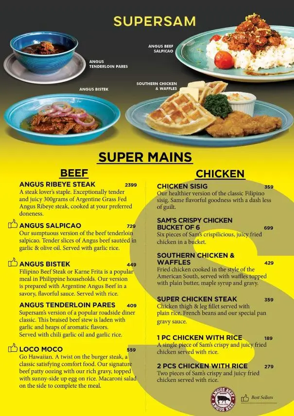 Supersam  beef and chicken menu