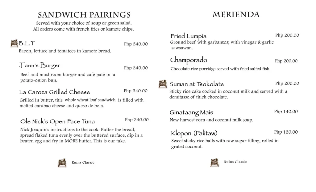 Cafe by the ruins sandwich pairings