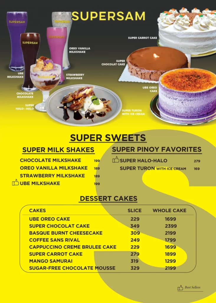 Supersam sweets menu