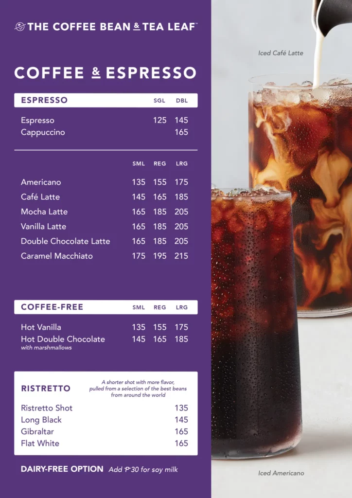 coffee bean coffee & Espresso Menu