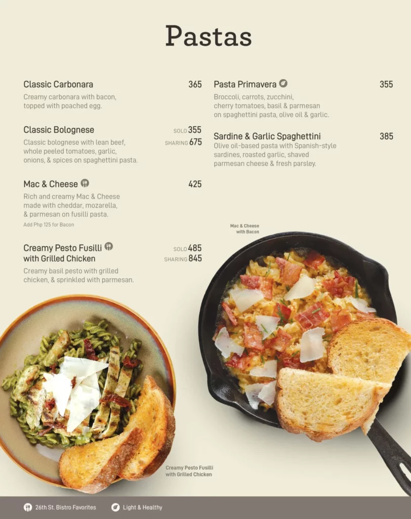 pasta menu the coffee bean and tea leaf