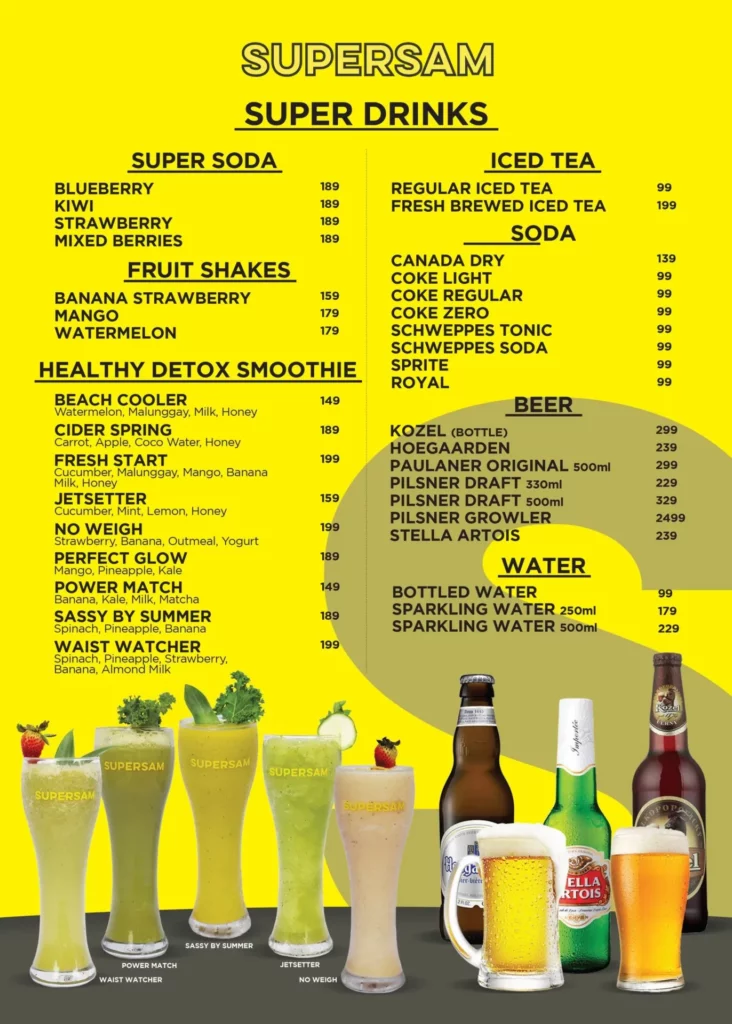 Supersam drinks menu