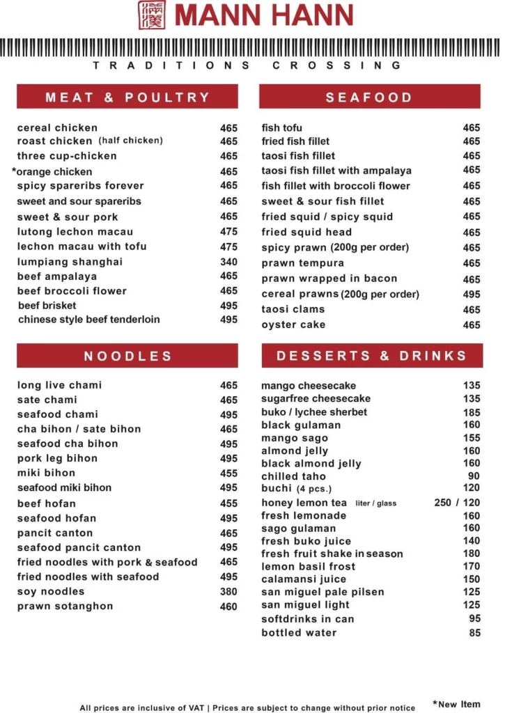 Mann Hann Ph Menu