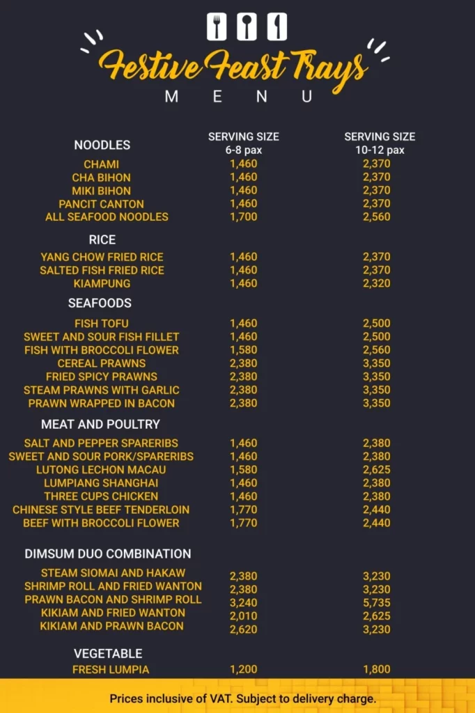 Mann Hann Festive Feast Trays Menu