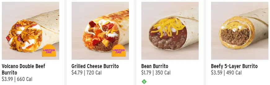 Taco Bell Burritos Menu