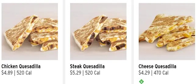 Taco Bell Quesadillas Menu