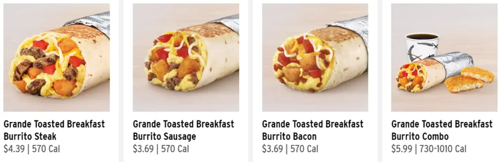 taco bell breakfast prices and calories